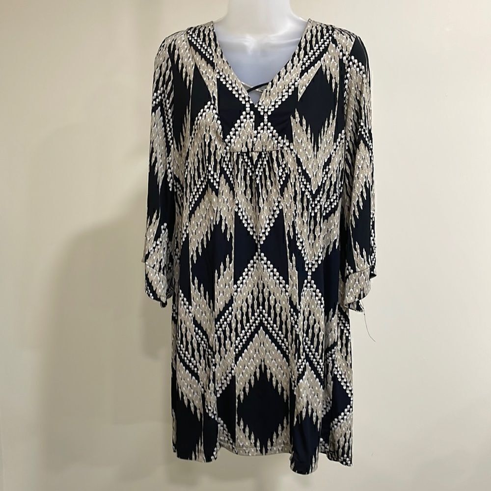 NWOT Signature by Robbie Bee Brown and Tan Aztec Design Dress. Size S small 4/6